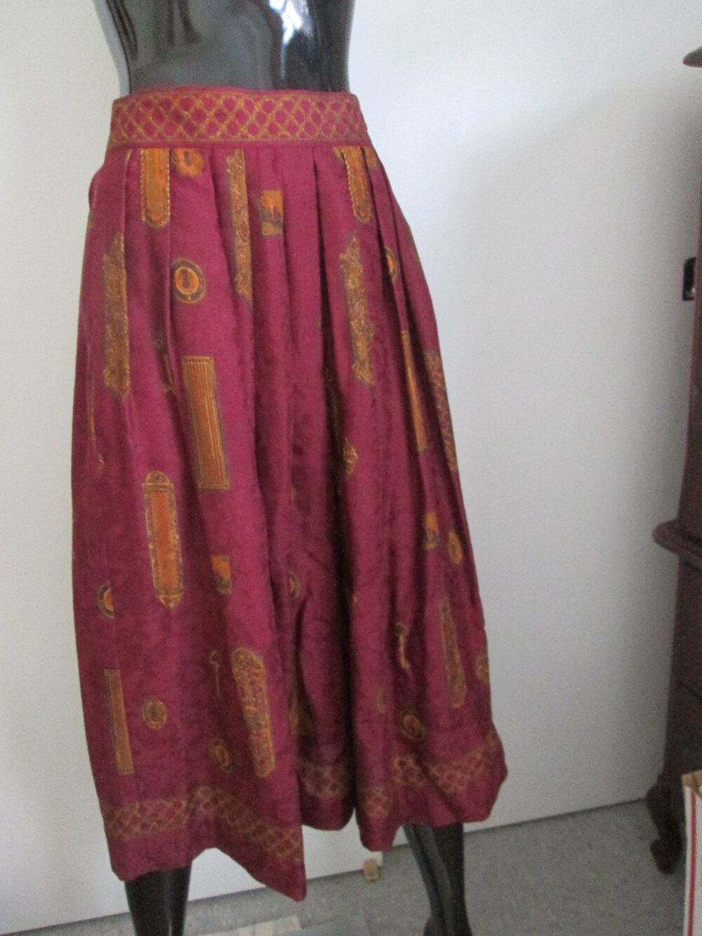 Vintage Herman Geist rayon pleated midi skirt